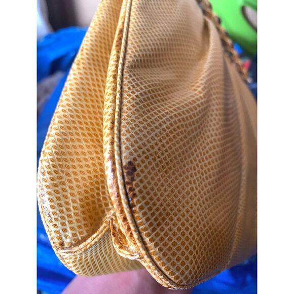 Judith Leiber lizard karung yellow jeweled leather shoulder bag clutch vintage - Picture 6 of 10